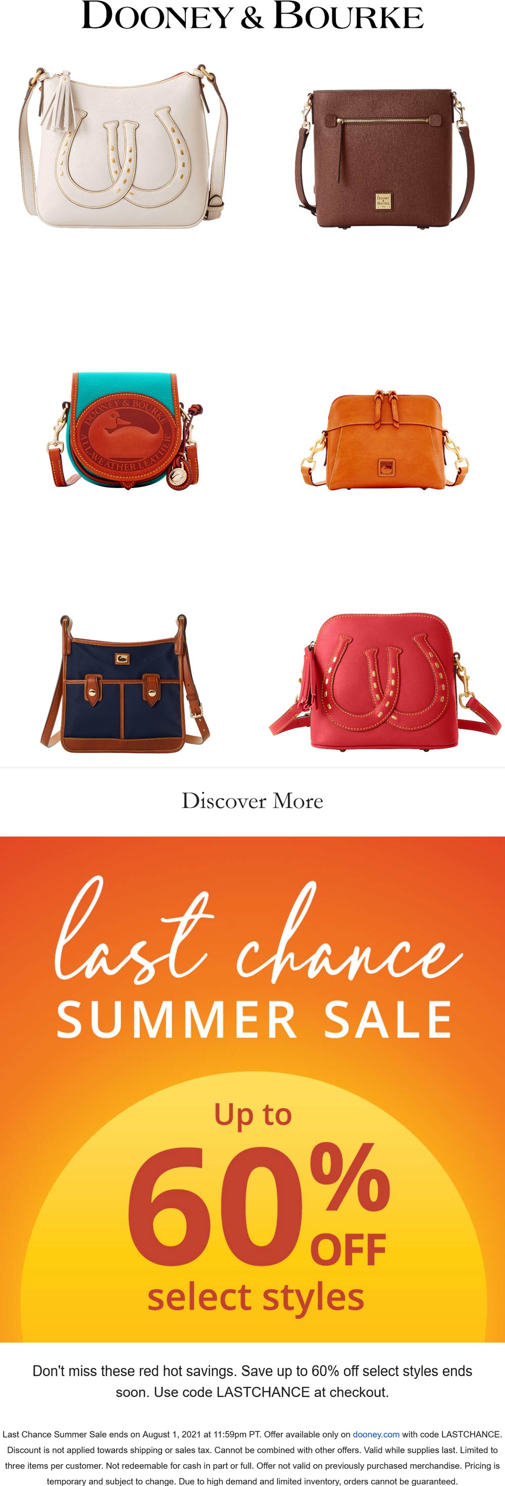 Various styles are 60 off at Dooney & Bourke via promo code LASTCHANCE