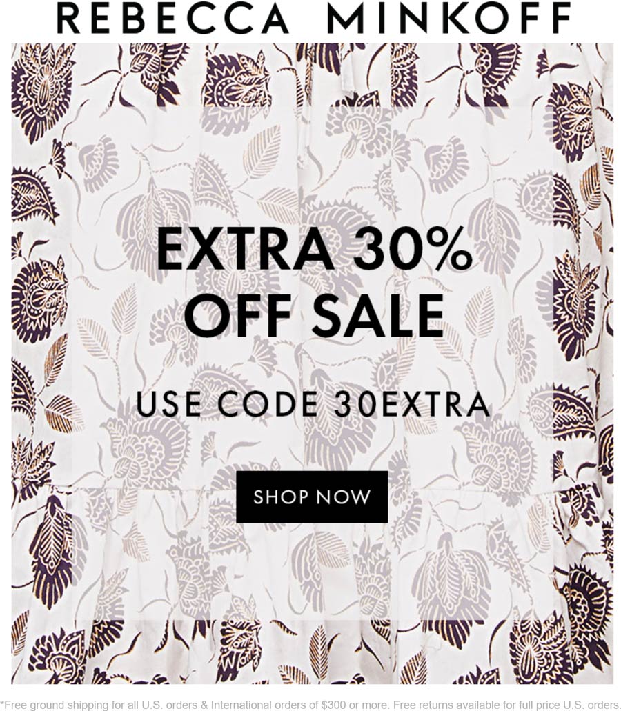 Rebecca Minkoff stores Coupon  Extra 30% off sale items at Rebecca Minkoff via promo code 30EXTRA #rebeccaminkoff 