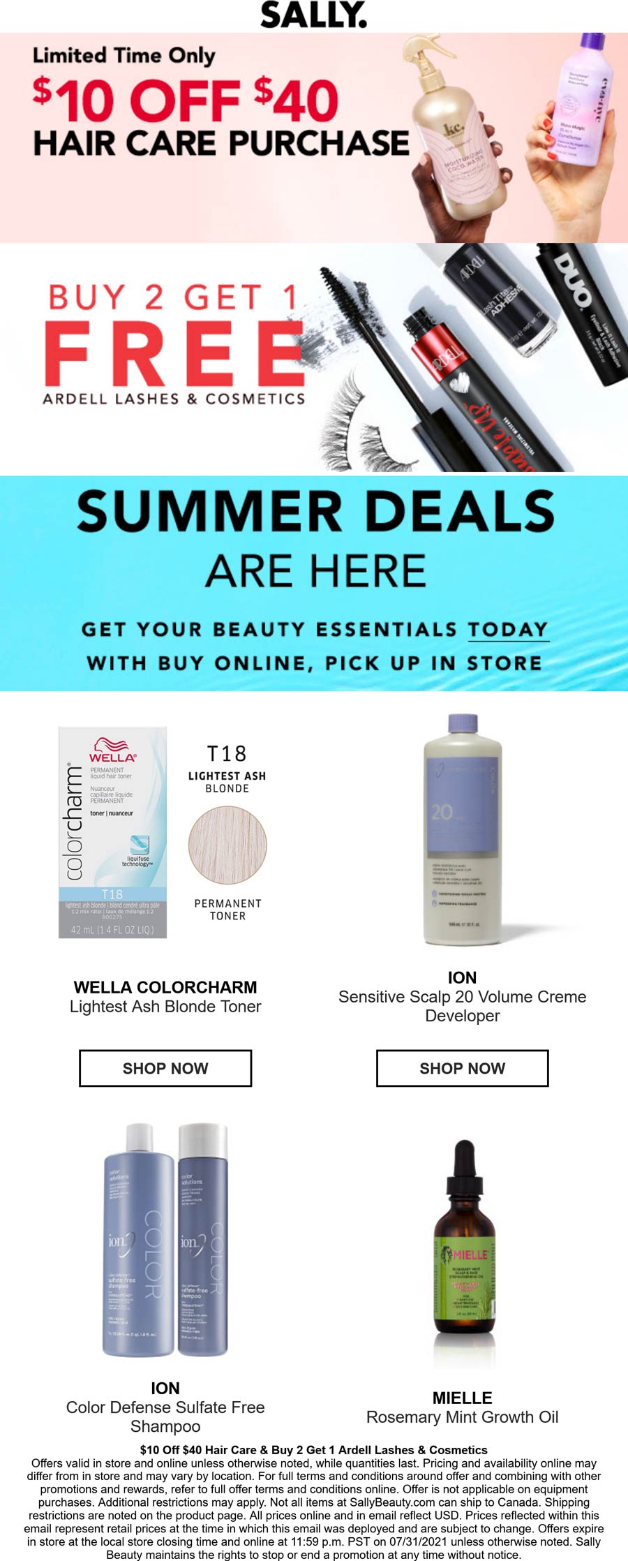 Sally Beauty stores Coupon  $10 off $40 on haircare & 3rd Ardell free at Sally Beauty, ditto online #sallybeauty 