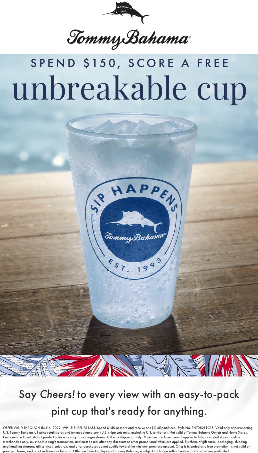 Tommy Bahama stores Coupon  Free unbreakable logo cup on $150 at Tommy Bahama, ditto online #tommybahama 