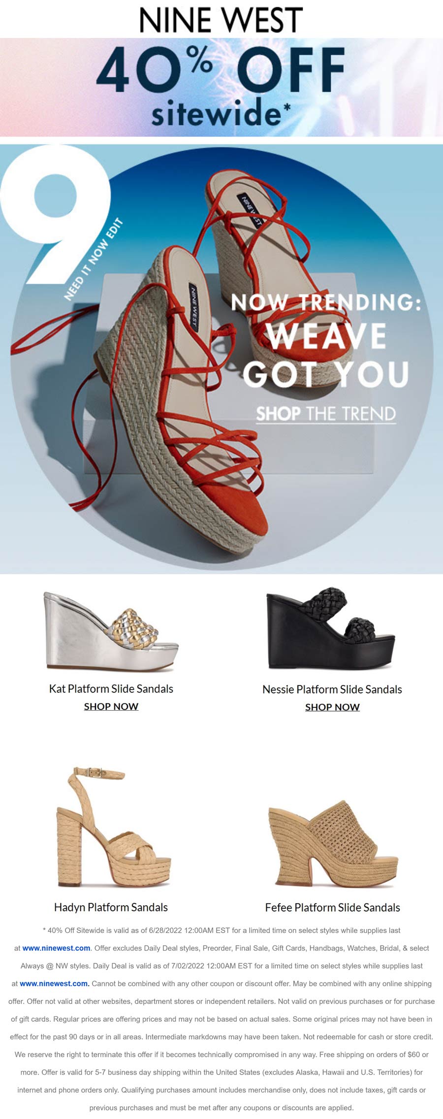 Nine West stores Coupon  40% off everything online at Nine West shoes #ninewest 
