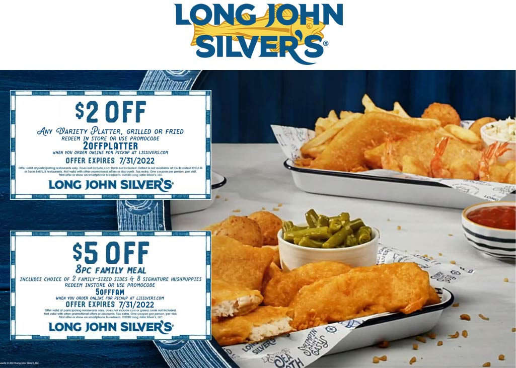 Long John Silvers restaurants Coupon  $2 off any platter & more at Long John Silvers seafood restaurants #longjohnsilvers 