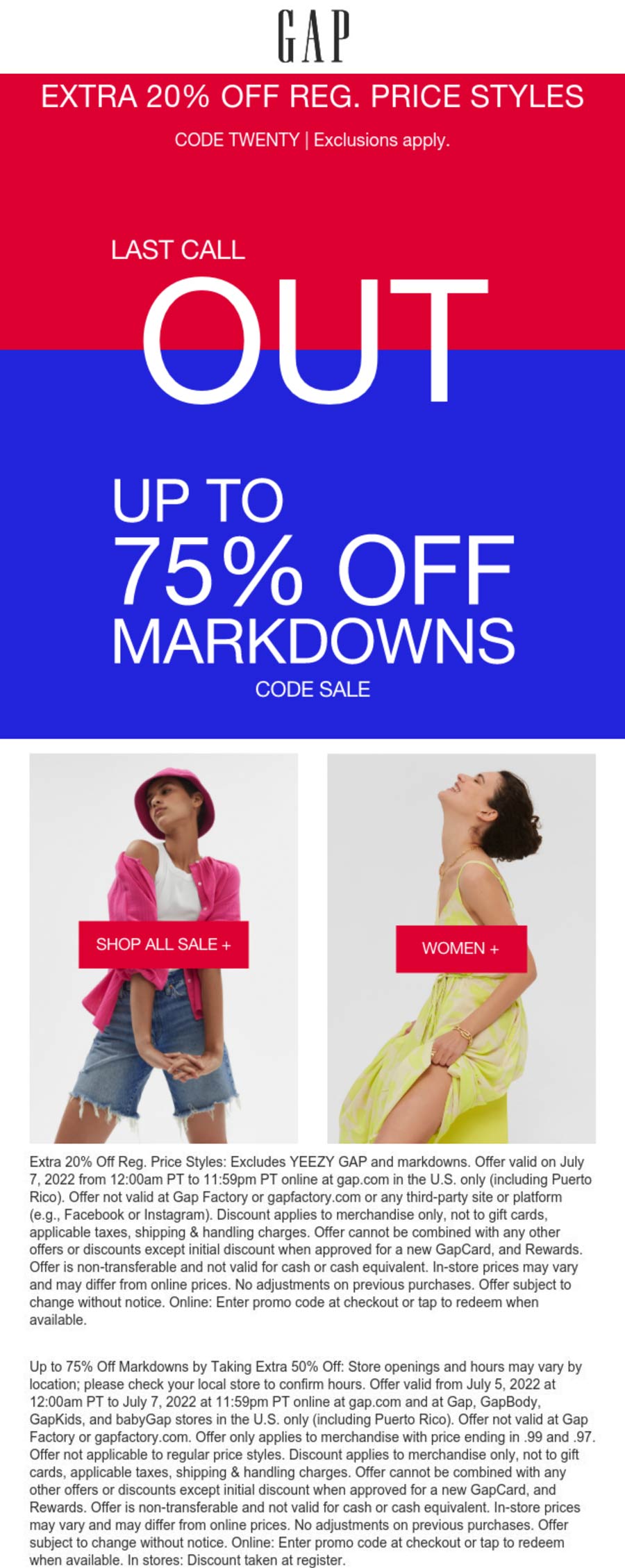 Gap stores Coupon  Extra 20% off online today at Gap via promo code TWENTY #gap 