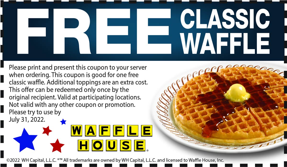 Waffle House restaurants Coupon  Free waffle at Waffle House restaurants #wafflehouse 