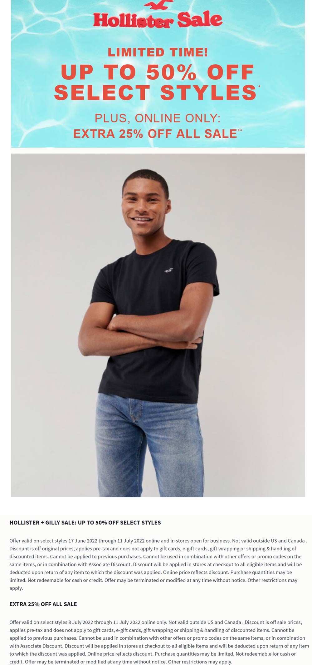 Hollister stores Coupon  Extra 25% off sale items & more online at Hollister #hollister 