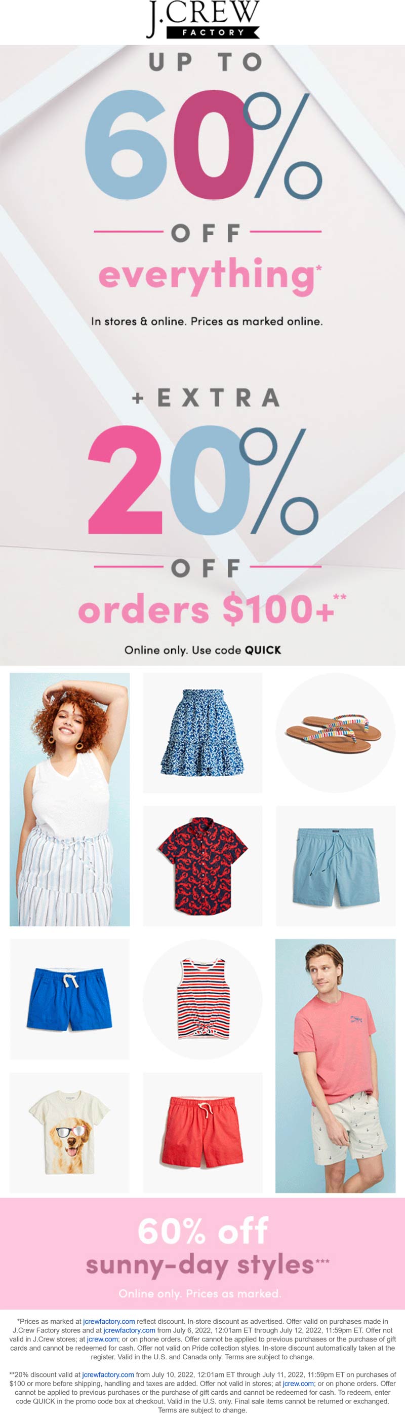 J.Crew Factory stores Coupon  Extra 20% off $100 & more at J.Crew Factory, or online via promo code QUICK #jcrewfactory 