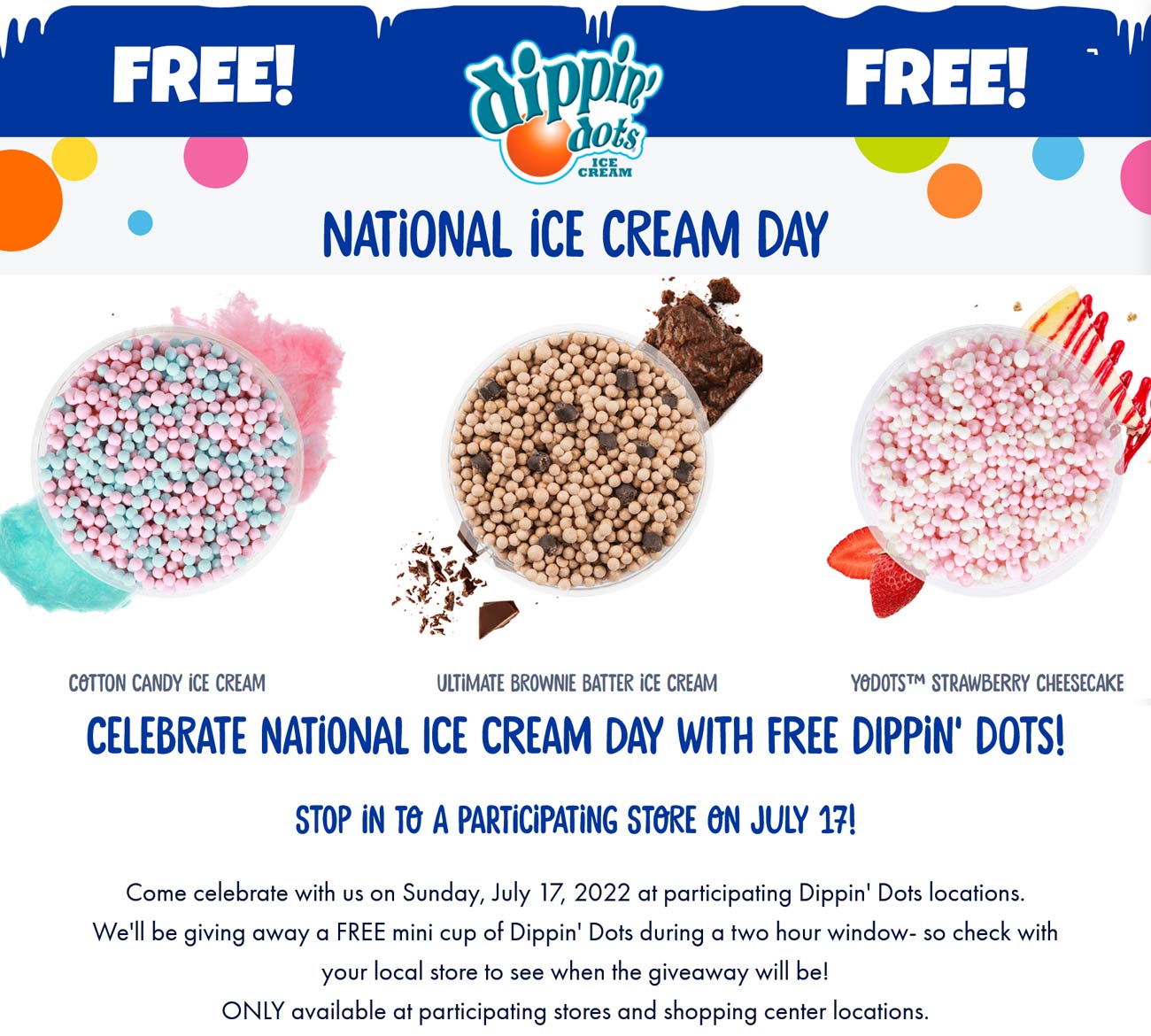 Dippin Dots restaurants Coupon  Free ice cream Sunday at Dippin Dots stores #dippindots 