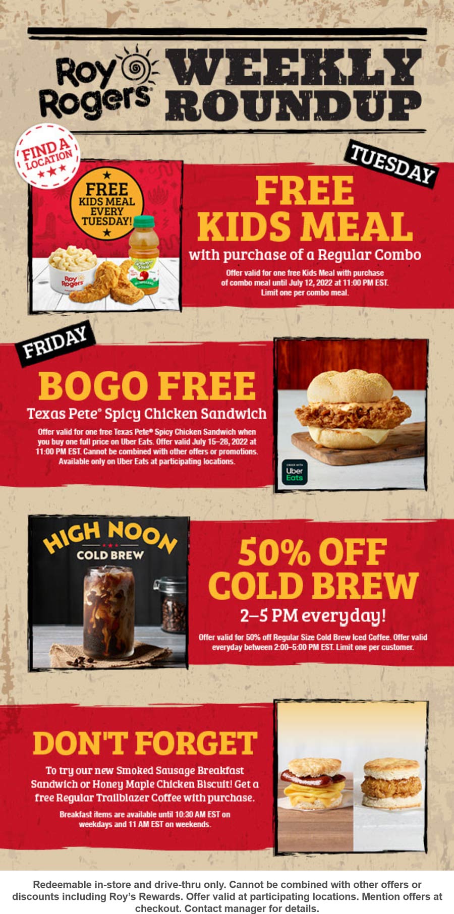 Roy Rogers restaurants Coupon  Free coffee, kids meal & chicken sandwich this week at Roy Rogers #royrogers 