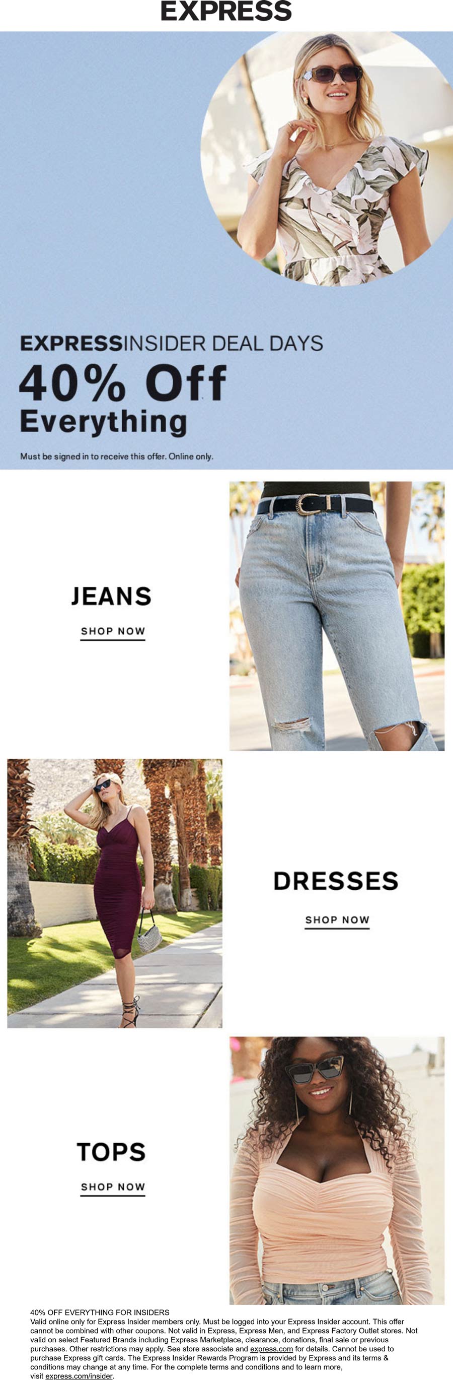 Express stores Coupon  40% off everything logged in online at Express #express 