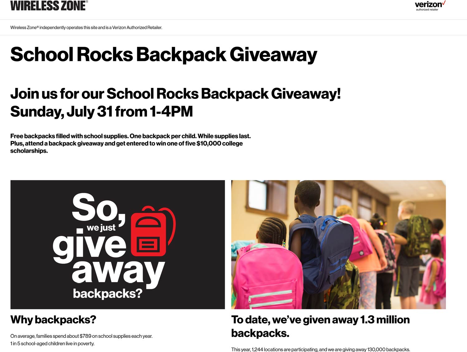 Wireless Zone stores Coupon  Free backpack of school supplies 1-4p the 31st at Verizon Wireless Zone locations #wirelesszone 