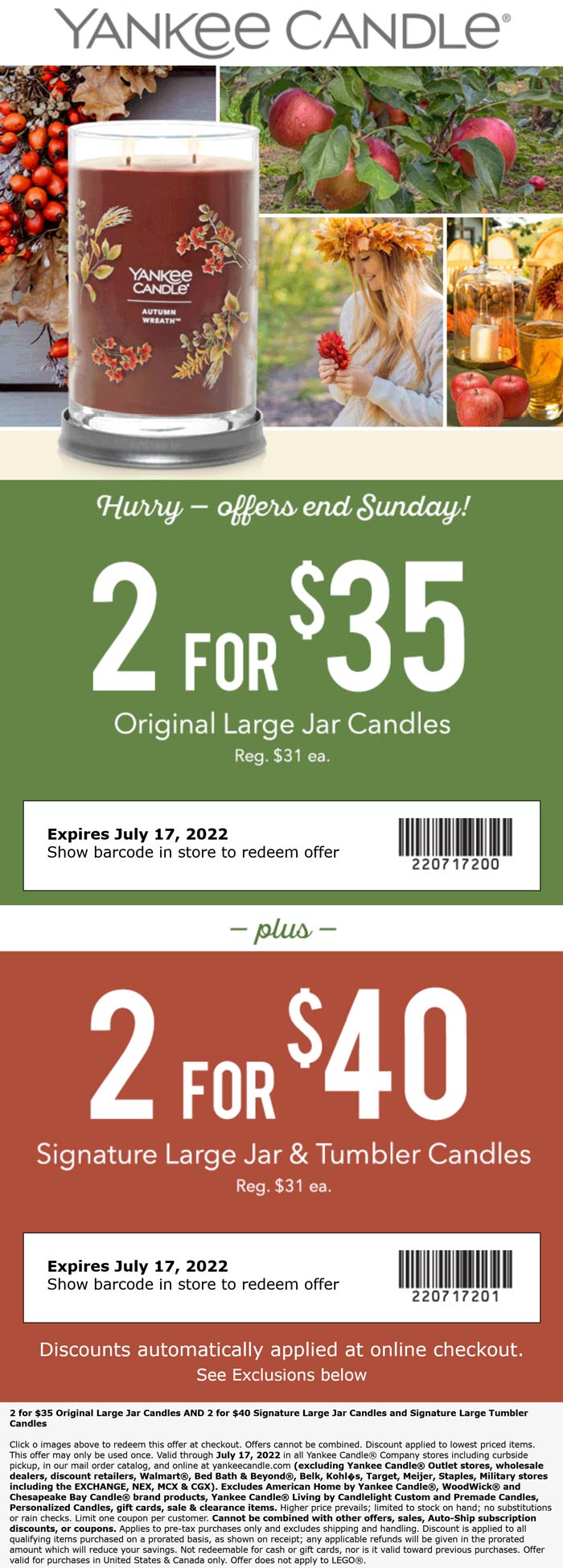 Yankee Candle stores Coupon  2 large candles for $35 at Yankee Candle #yankeecandle 