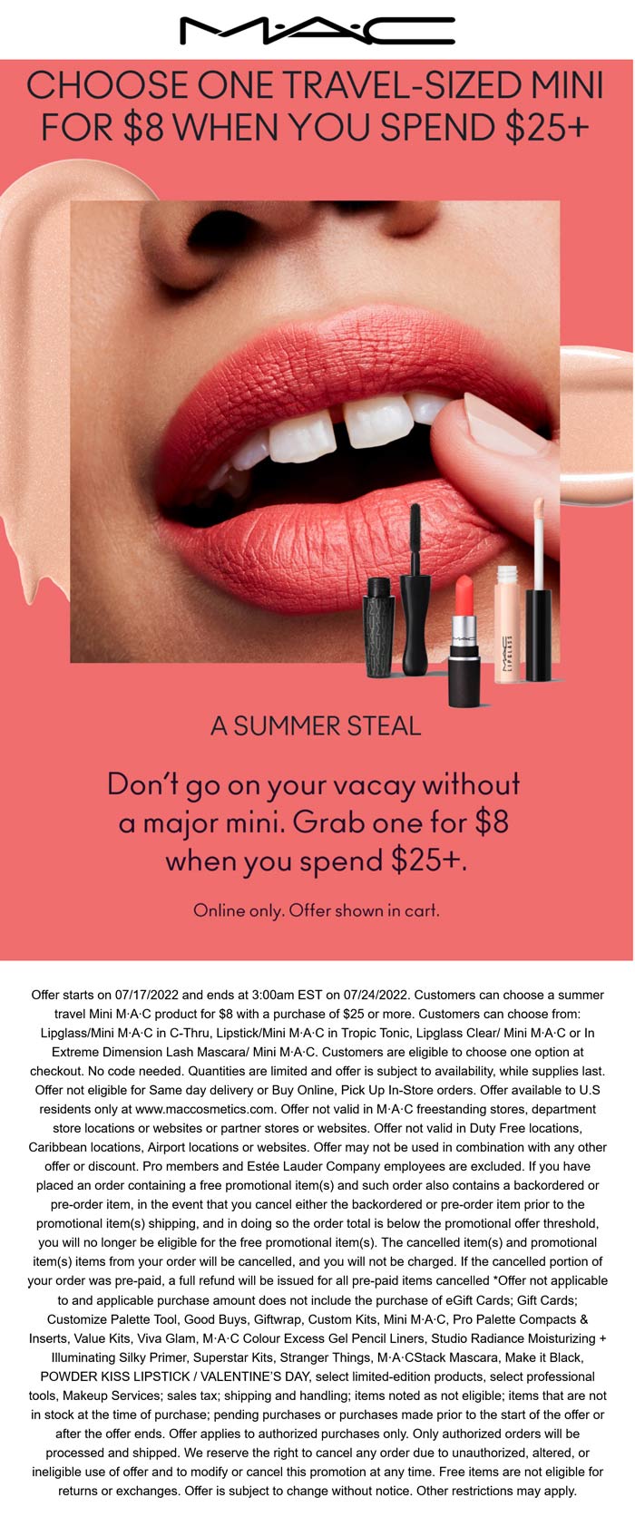 MAC stores Coupon  $8 mini with $25 spent online at MAC cosmetics #mac 