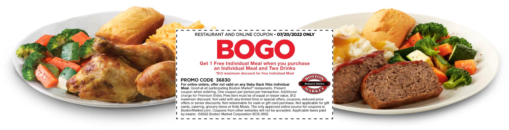 Boston Market restaurants Coupon  Second meal free today at Boston Market #bostonmarket 