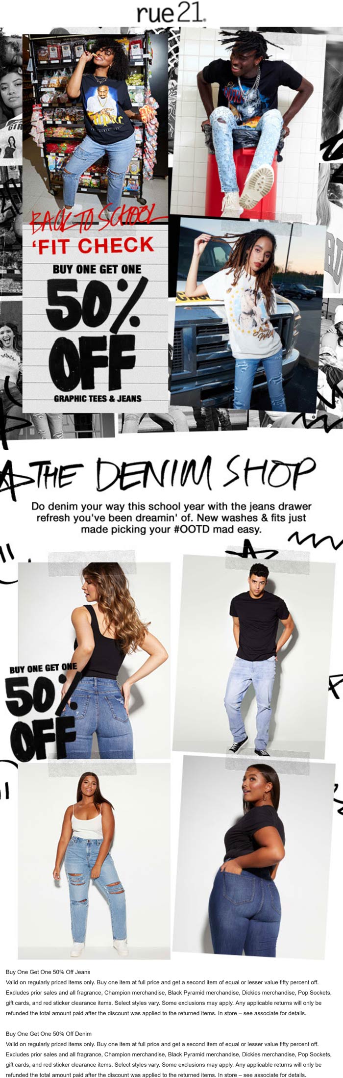 rue21 stores Coupon  Second graphic shirt or denim 50% off at rue21, ditto online #rue21 