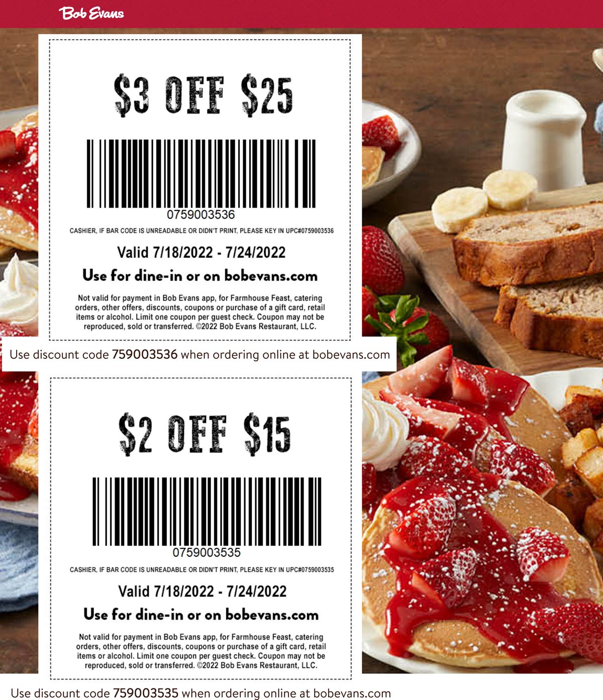 Bob Evans coupons & promo code for [December 2022]
