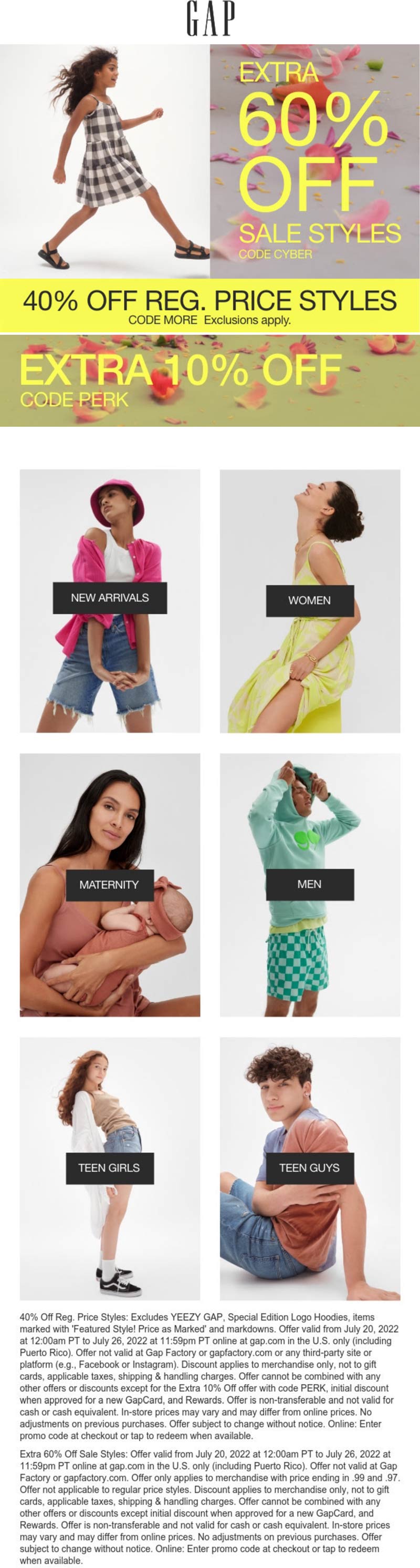 Gap stores Coupon  Extra 60% off sale items & more online at Gap via promo code CYBER #gap 