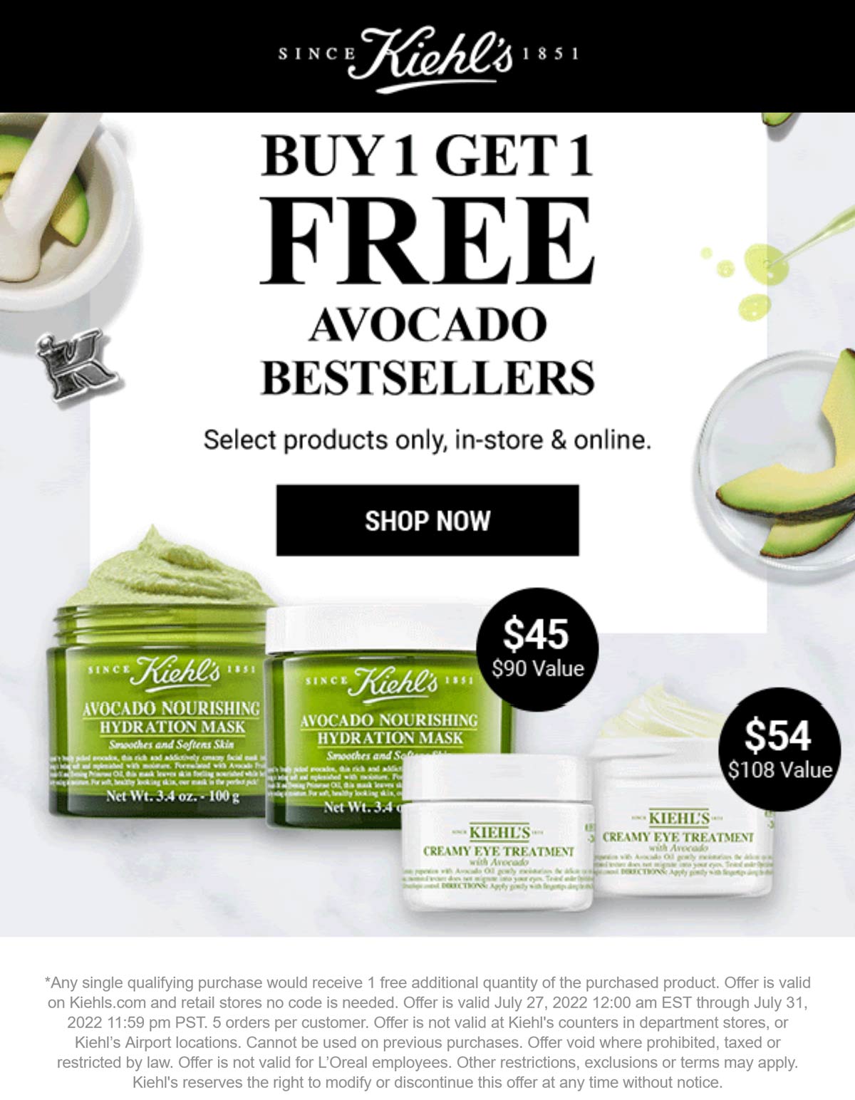 Kiehls stores Coupon  Second avocado bestseller free at Kiehls, ditto online #kiehls 