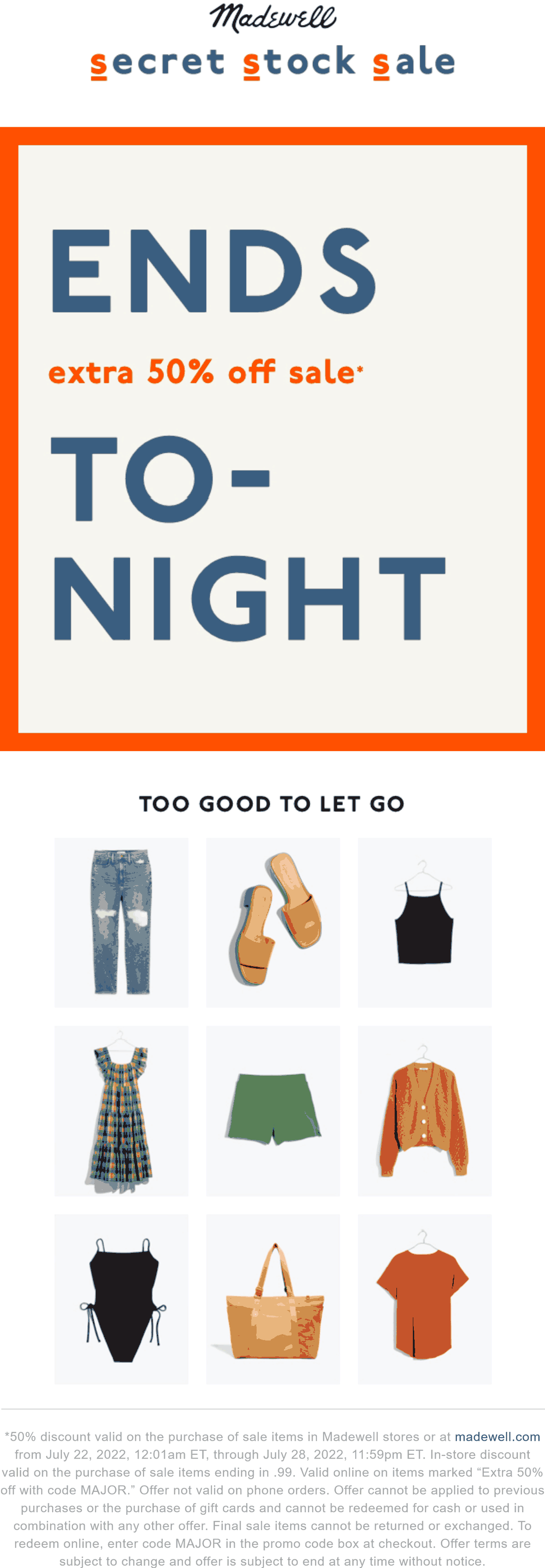 Madewell stores Coupon  Extra 50% off sale items today at Madewell, ditto online #madewell 