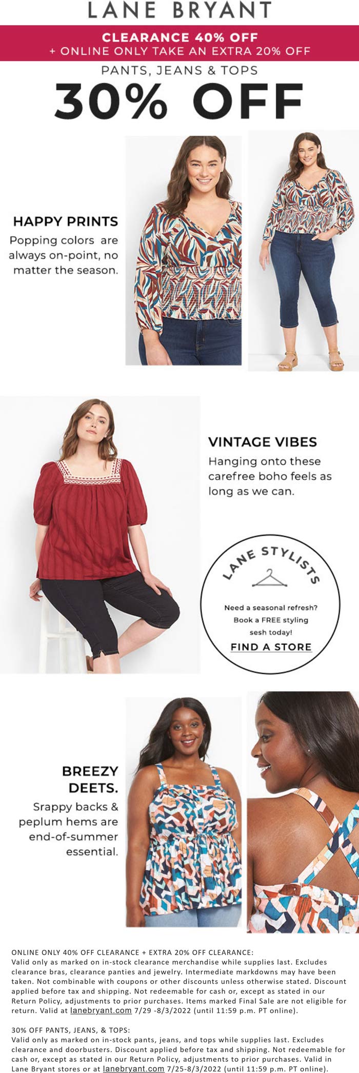 Lane Bryant stores Coupon  30% off tops & bottoms at Lane Bryant, ditto online #lanebryant 