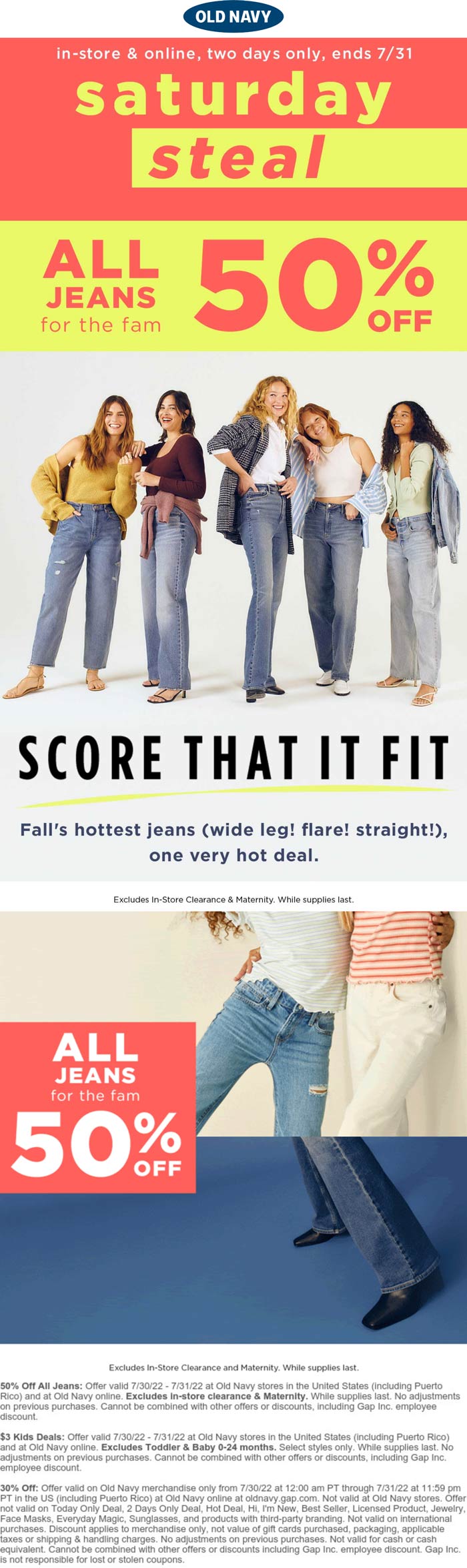 Old Navy stores Coupon  50% off all jeans at Old Navy, ditto online #oldnavy 