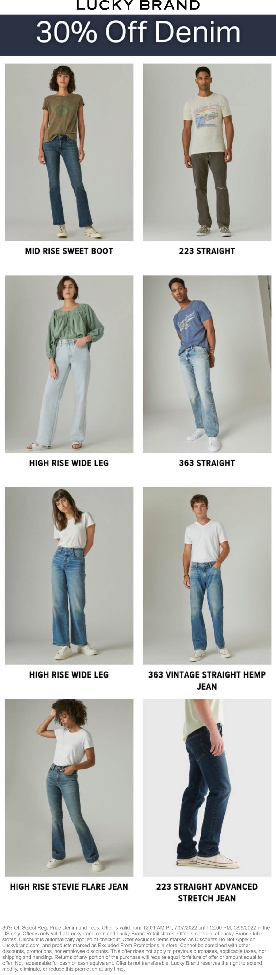 Lucky Brand stores Coupon  30% off denim at Lucky Brand, ditto online #luckybrand 