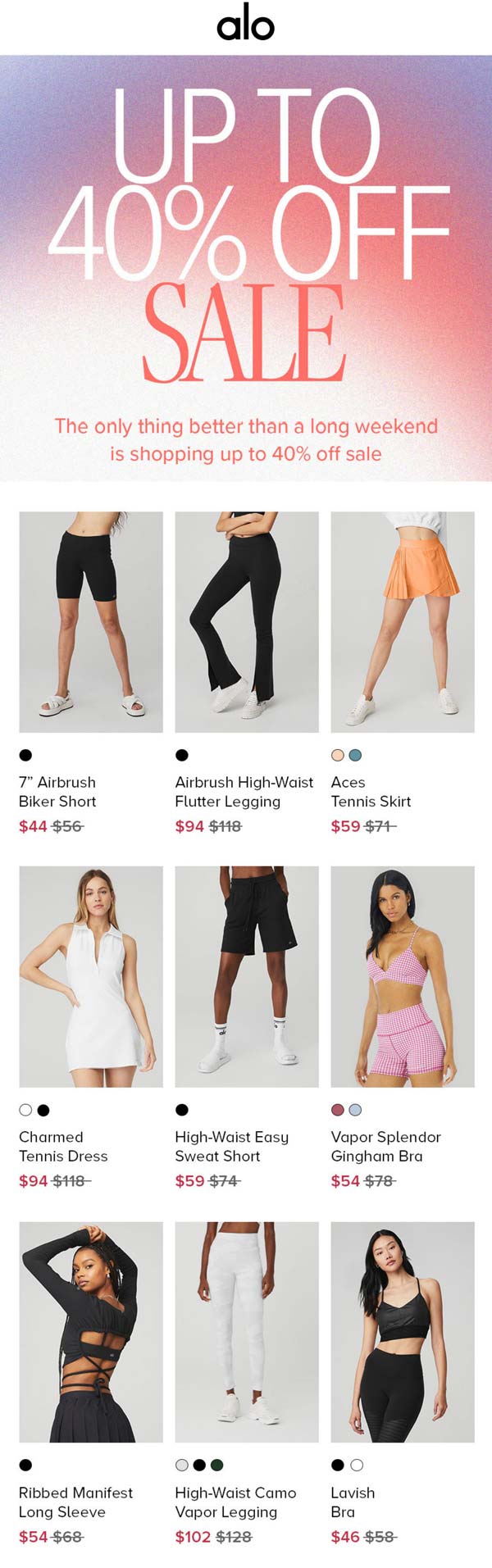 Alo stores Coupon  40% off various sale items at Alo yoga #alo 