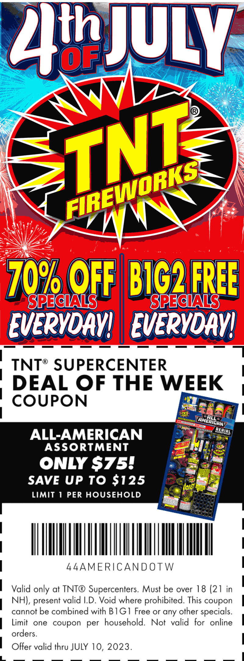 TNT Fireworks stores Coupon  $125 off an all-american assortment at TNT Fireworks #tntfireworks 