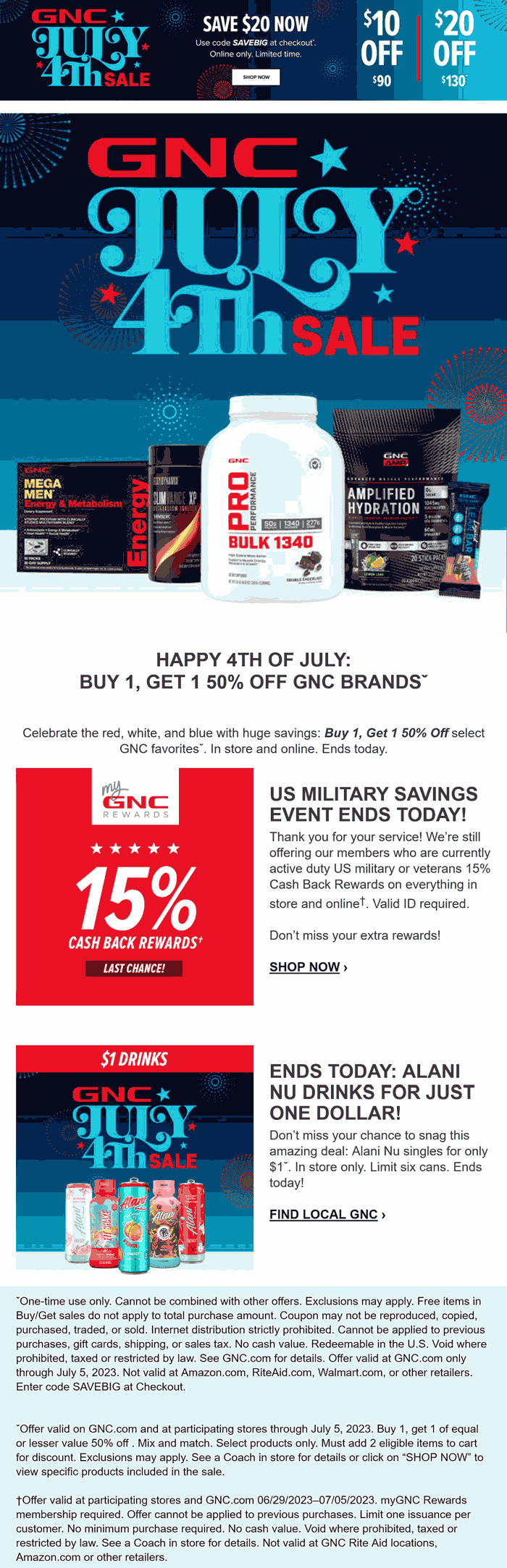 GNC stores Coupon  2nd GNC brand item 50% off today, ditto online #gnc 