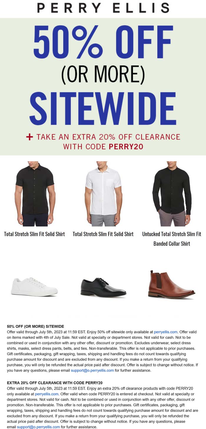 Perry Ellis stores Coupon  50% off & more on everything today at Perry Ellis via promo code PERRY20 #perryellis 
