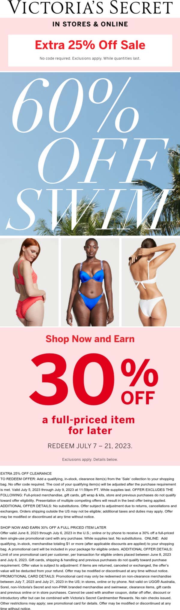 Victorias Secret stores Coupon  Extra 25% off sale items & more at Victorias Secret, ditto online #victoriassecret 
