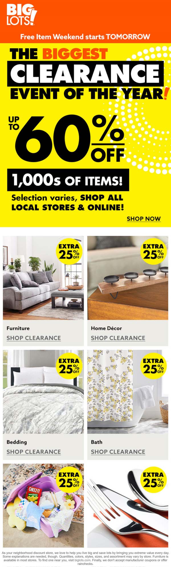 Big Lots stores Coupon  Free item weekend + extra 25% off clearance at Big Lots #biglots 