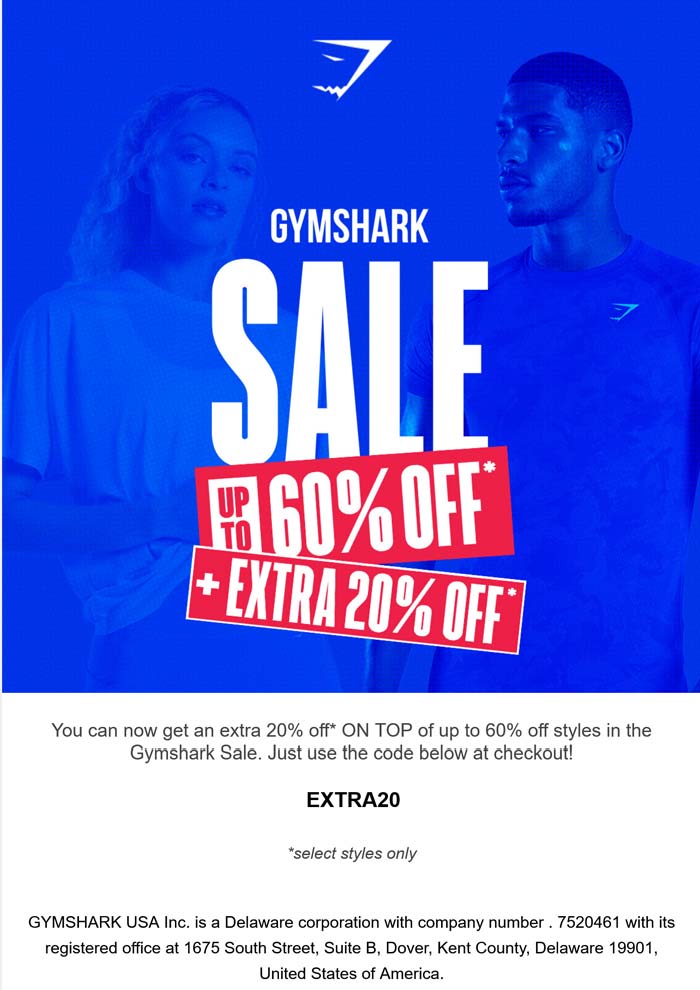 Gymshark stores Coupon  Extra 20% off at Gymshark via promo code EXTRA20 #gymshark 
