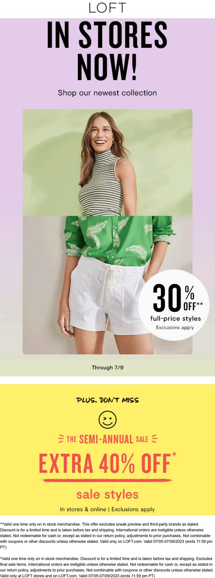LOFT stores Coupon  30% off regular & extra 40% off sale styles at LOFT, ditto online #loft 