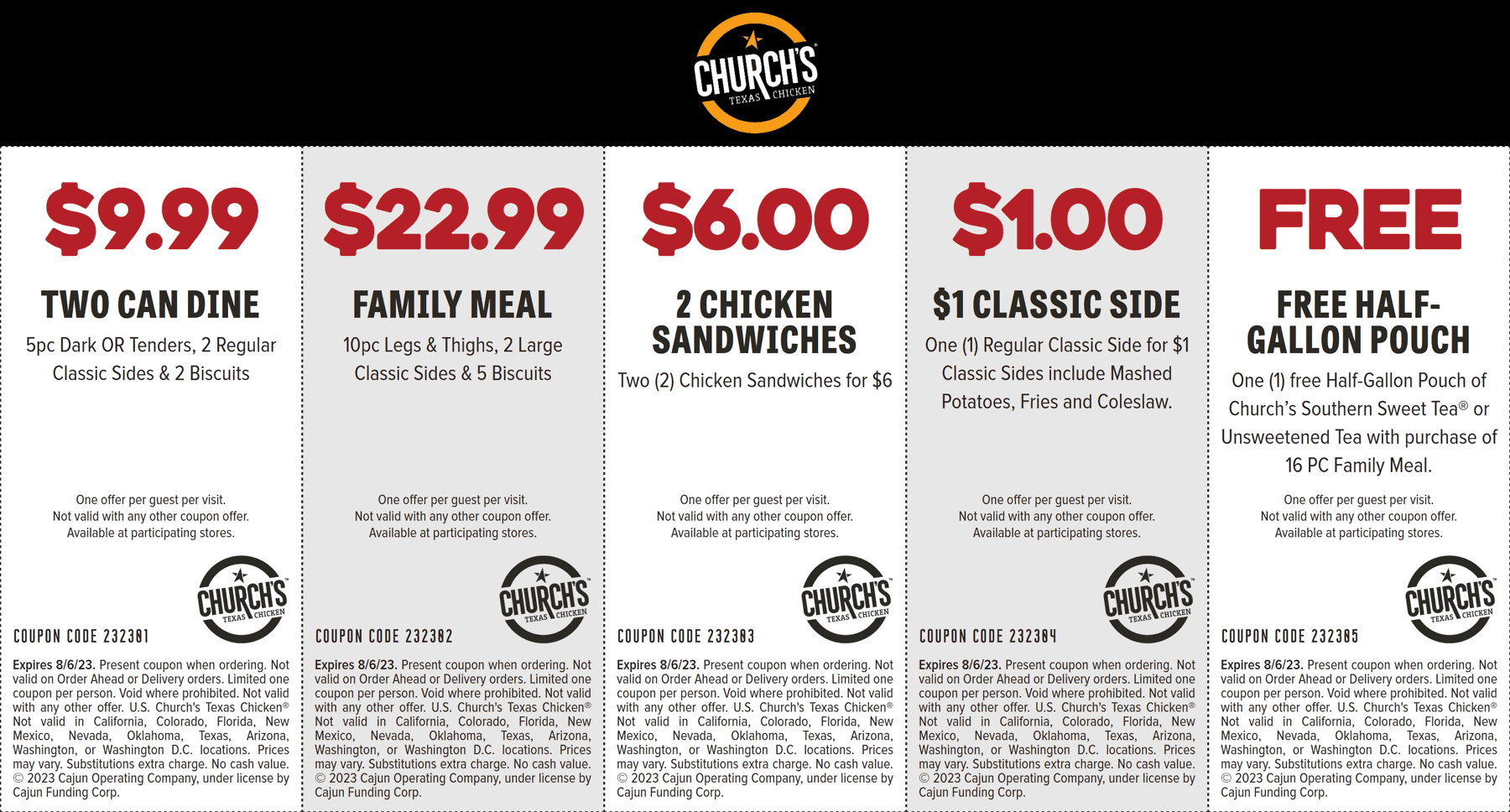Churchs Chicken restaurants Coupon  2 chicken sandwiches for $6, free tea with your meal & more at Churchs Chicken #churchschicken 