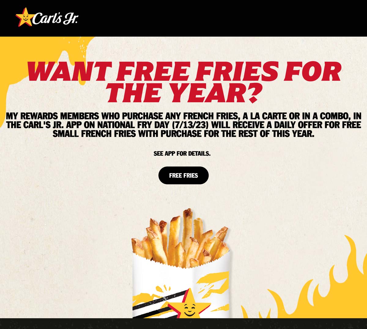Carls Jr restaurants Coupon  Free fries daily all year with your fries Thursday at Carls Jr restaurants #carlsjr 