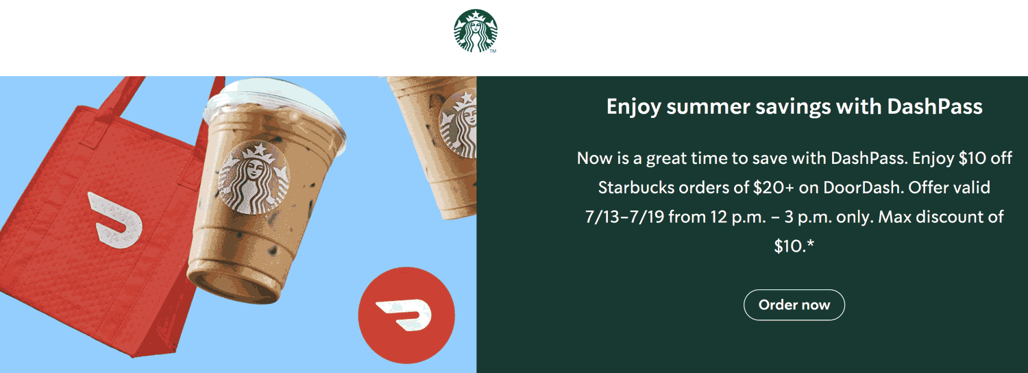 Starbucks restaurants Coupon  $10 off $20 delivery 12-3p at Starbucks coffee #starbucks 