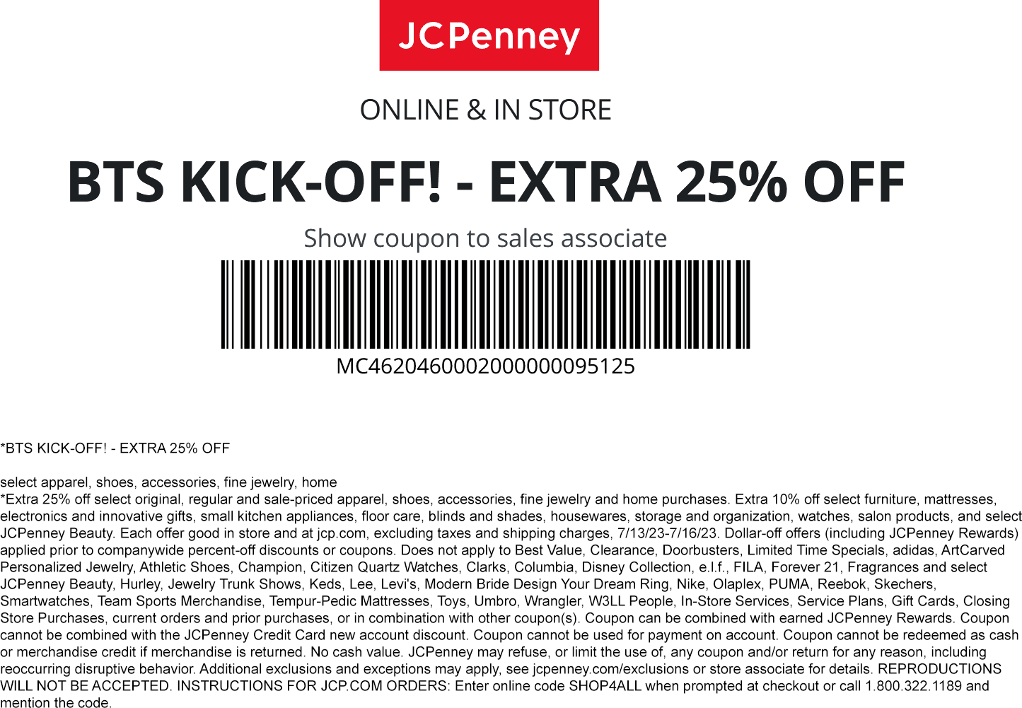 JCPenney stores Coupon  Extra 25% off today at JCPenney, or online via promo code SHOP4ALL #jcpenney 