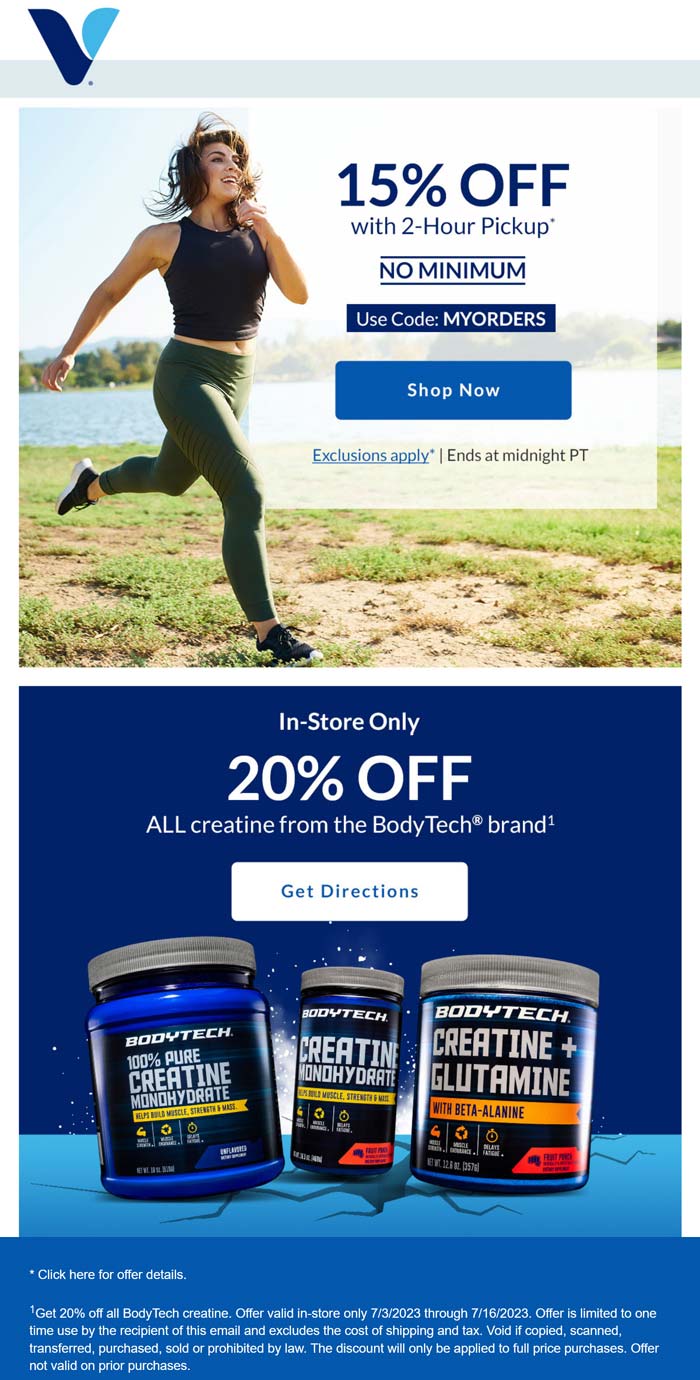 The Vitamin Shoppe stores Coupon  15% off today at The Vitamin Shoppe via promo code MYORDERS #thevitaminshoppe 