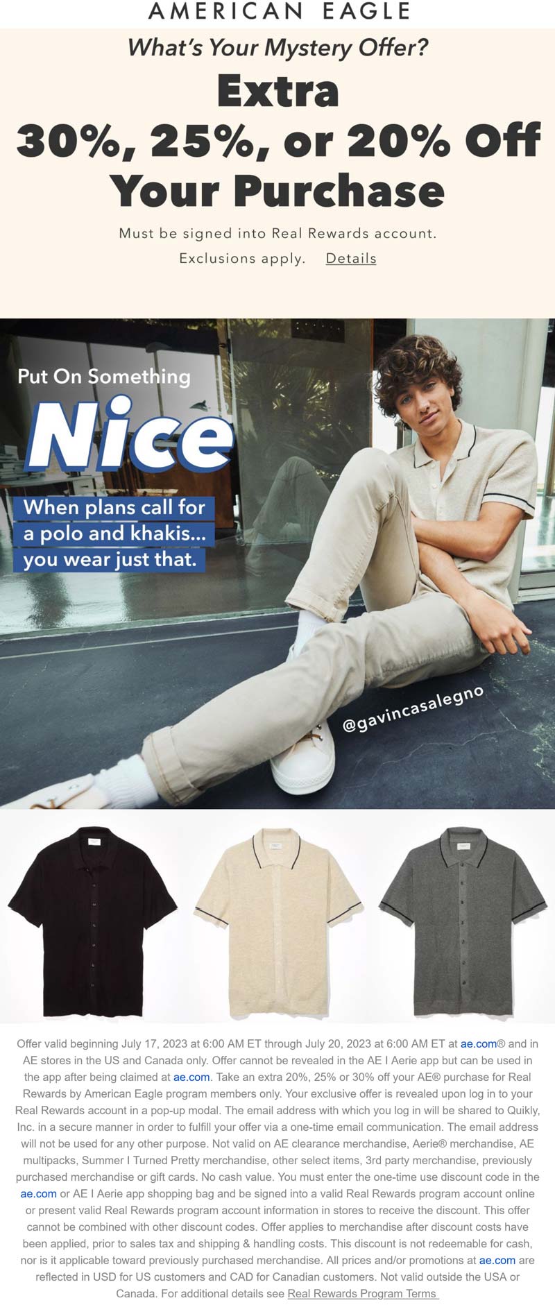 American Eagle stores Coupon  Extra 20-30% off online at American Eagle #americaneagle 