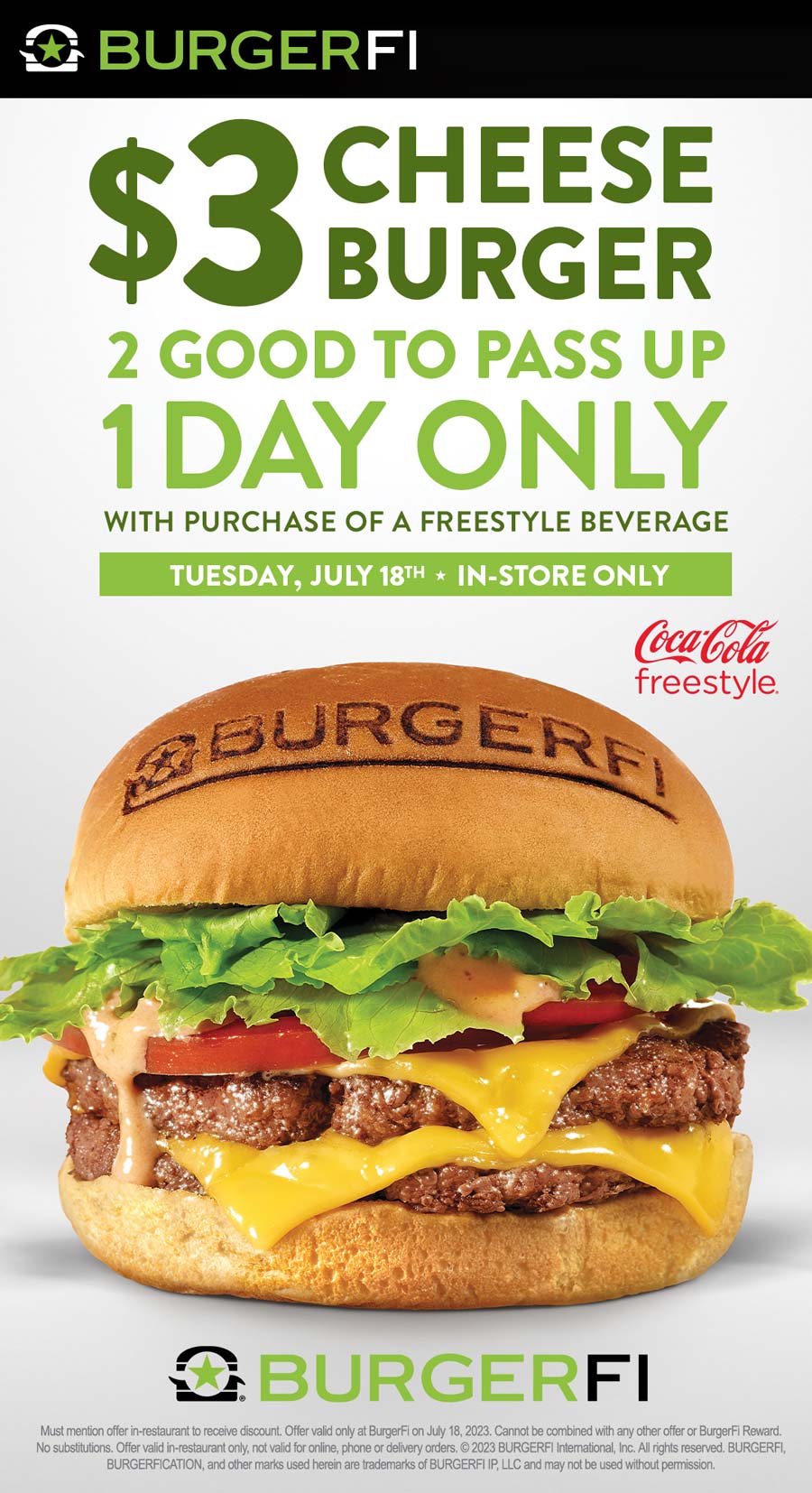 BurgerFi restaurants Coupon  $3 cheeseburger today at BurgerFi #burgerfi 