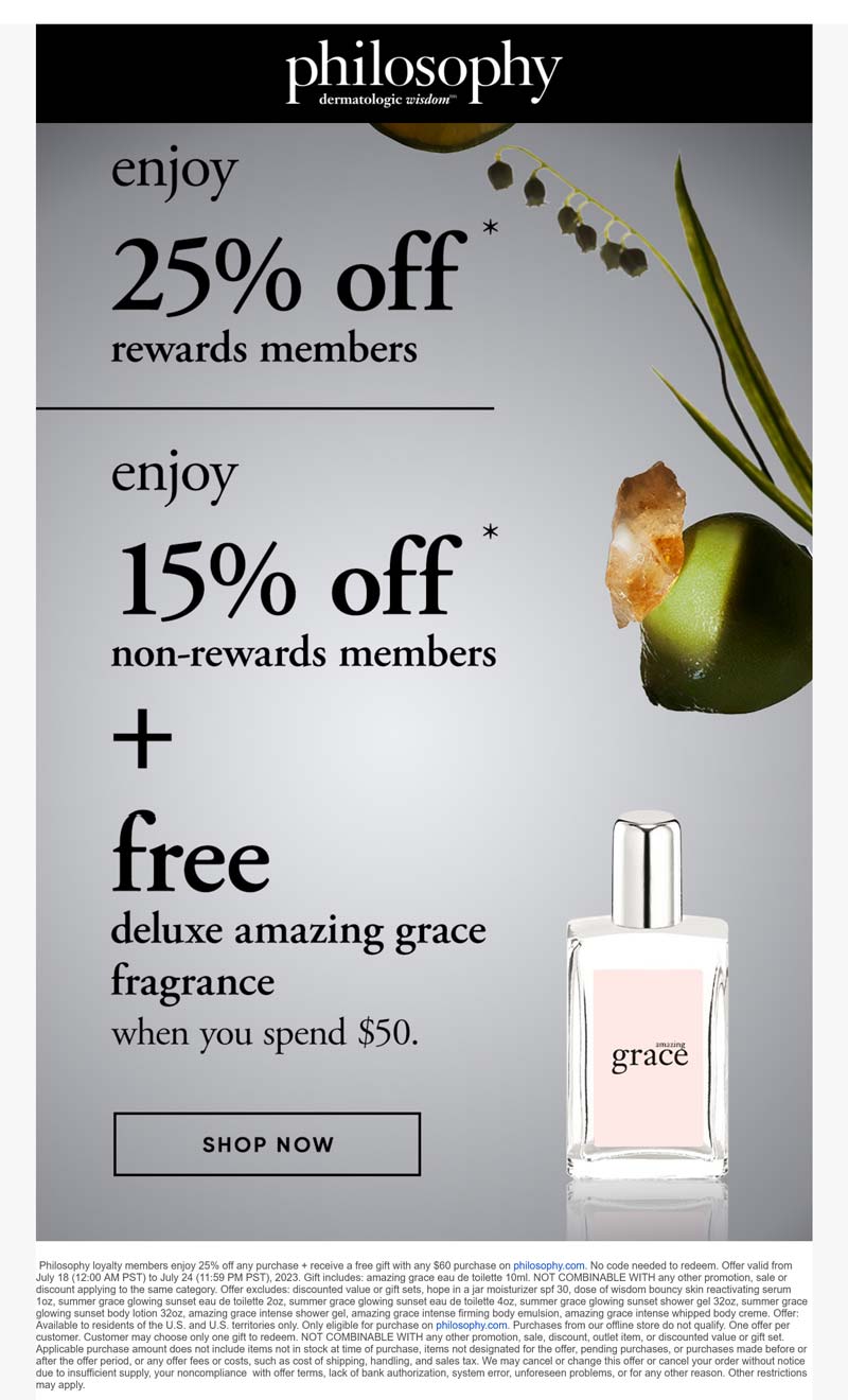 Philosophy stores Coupon  25% off + free fragrance on $50 at Philosophy #philosophy 