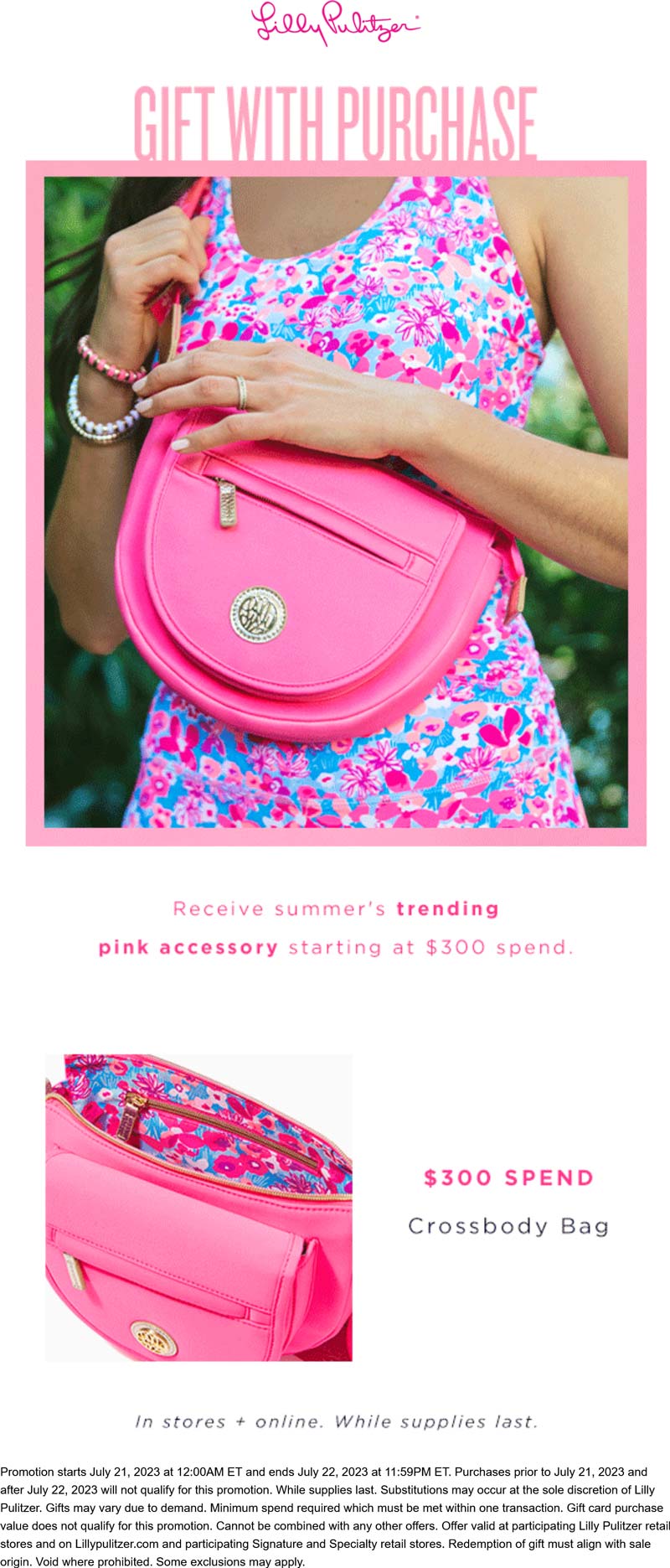 Lilly Pulitzer stores Coupon  Free crossbody bag on $300 today at Lilly Pulitzer #lillypulitzer 