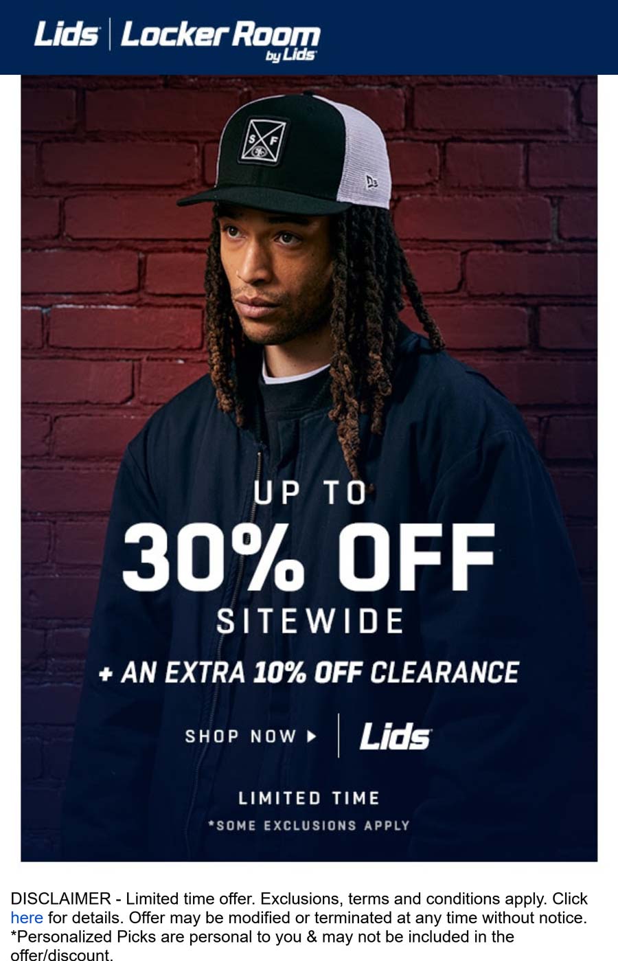 Lids stores Coupon  30% off everything today at Lids #lids 