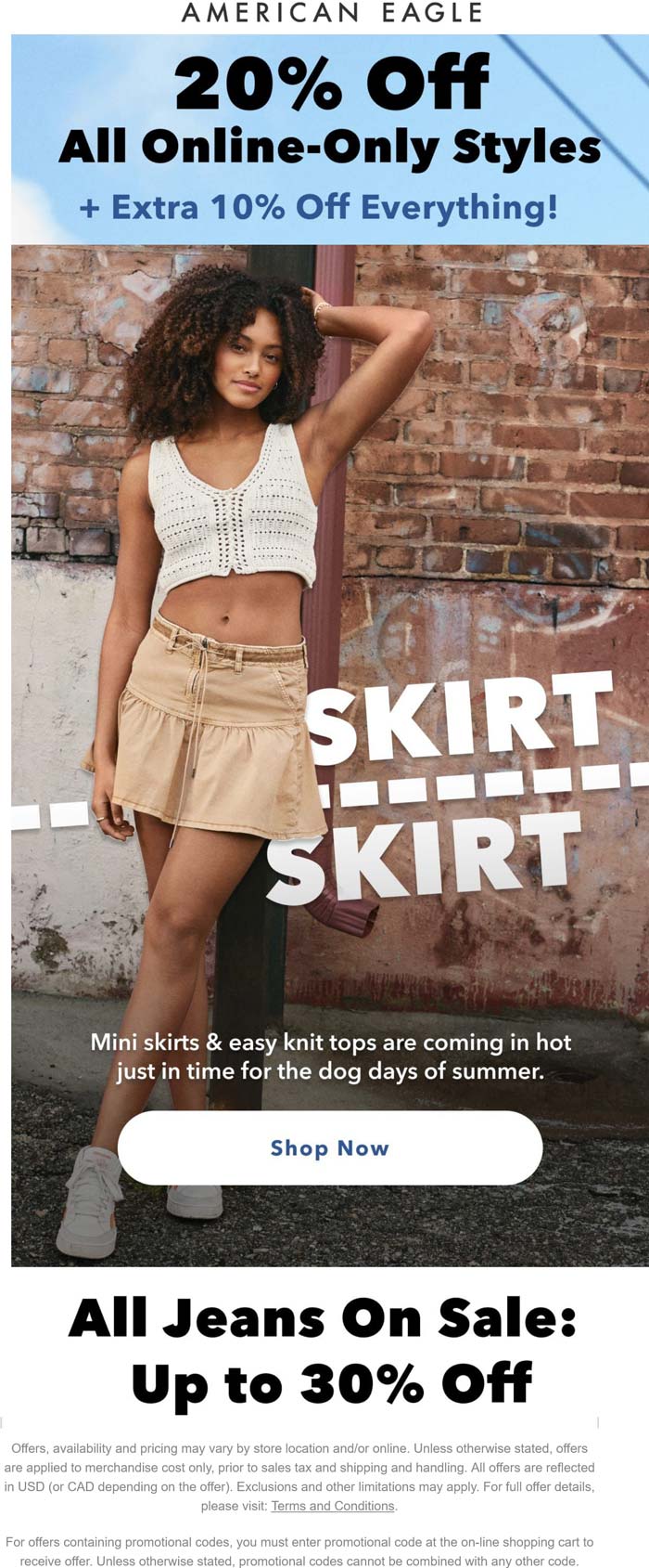 American Eagle stores Coupon  10-20% off everything online at American Eagle #americaneagle 