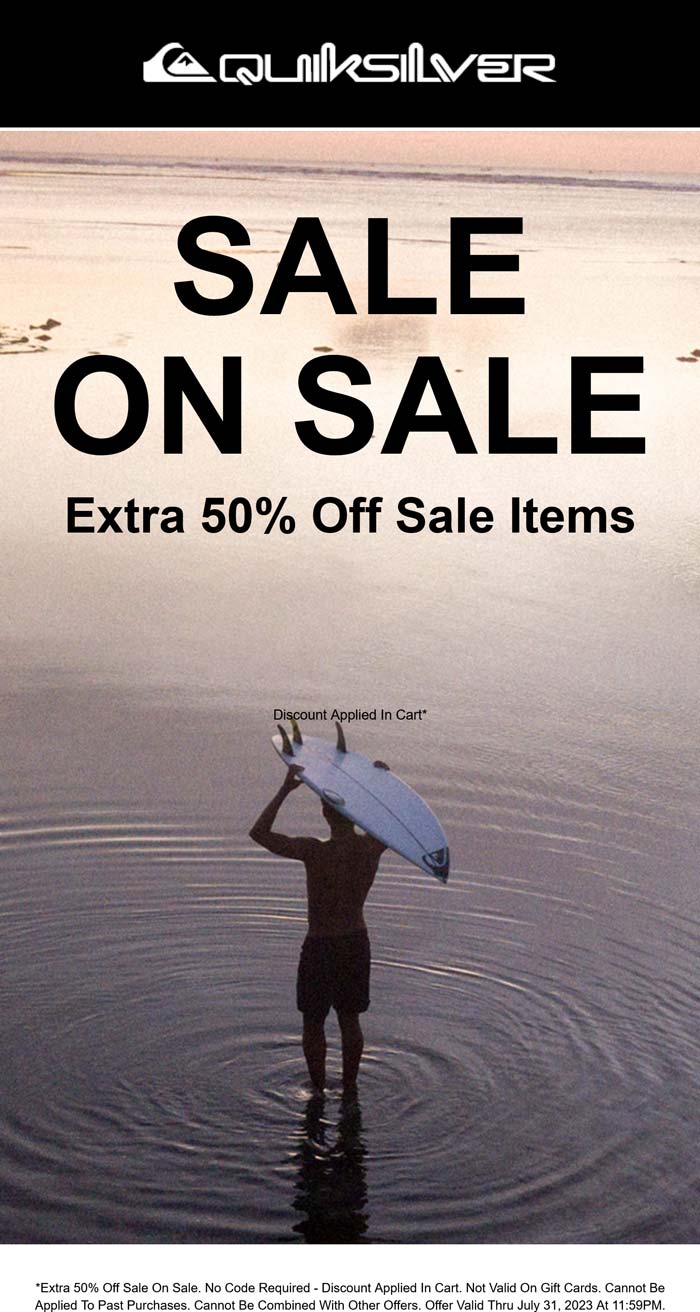 Quiksilver stores Coupon  Extra 50% off sale items at Quiksilver #quiksilver 