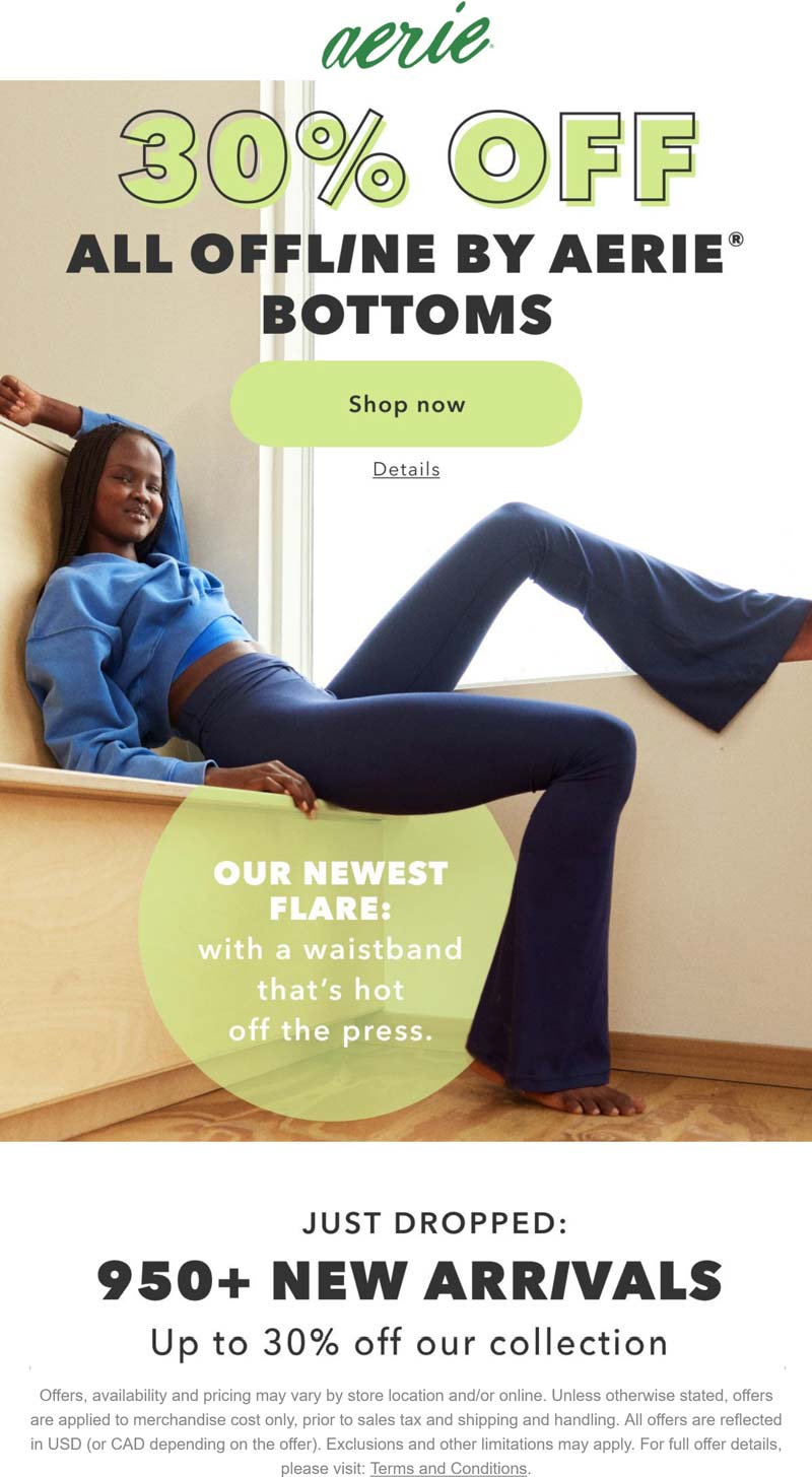 Aerie stores Coupon  30% off all offline bottoms at Aerie #aerie 