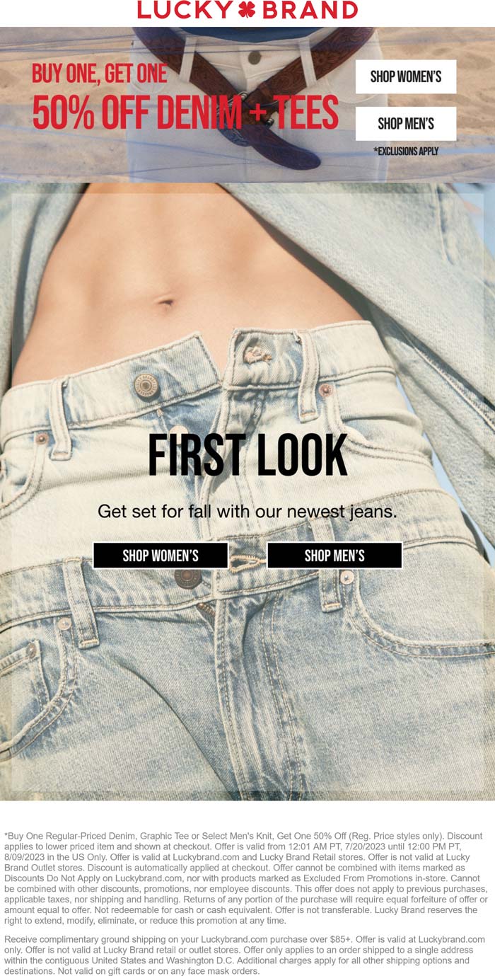 Lucky Brand stores Coupon  Second denim 50% off at Lucky Brand, ditto online #luckybrand 