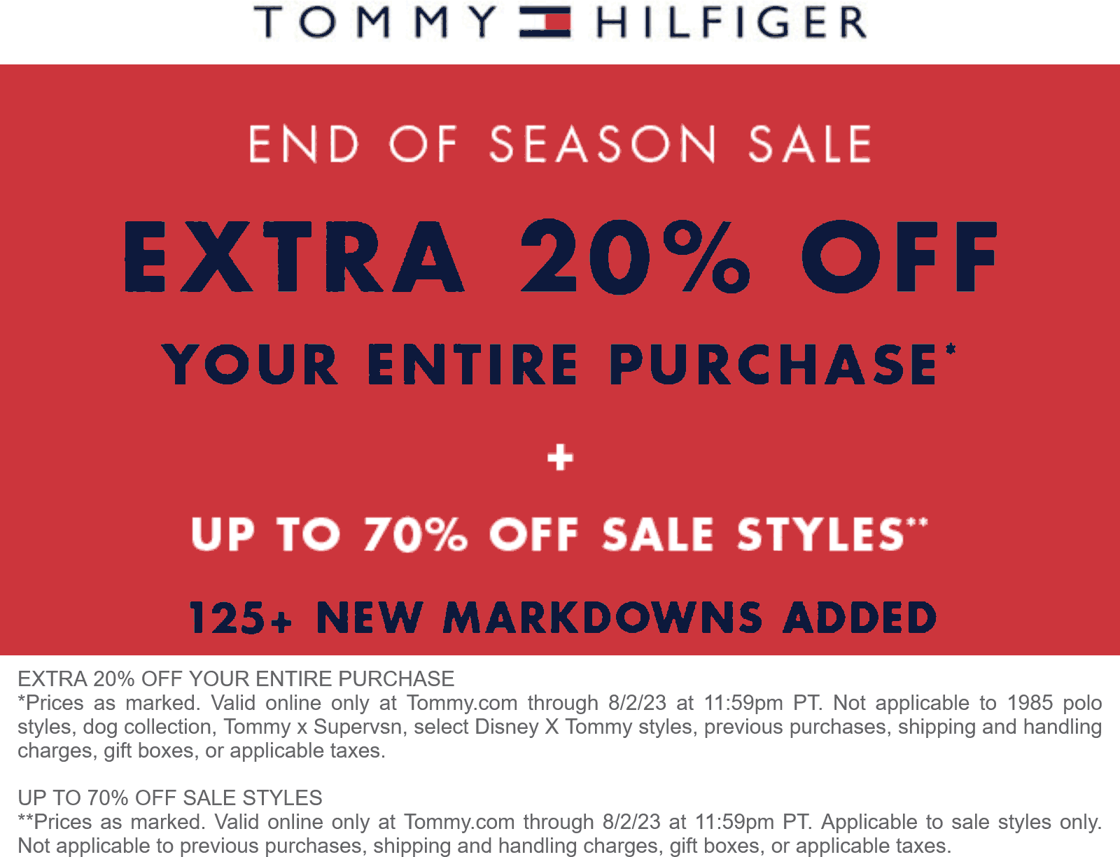 Tommy Hilfiger stores Coupon  Extra 20% off everything online at Tommy Hilfiger #tommyhilfiger 