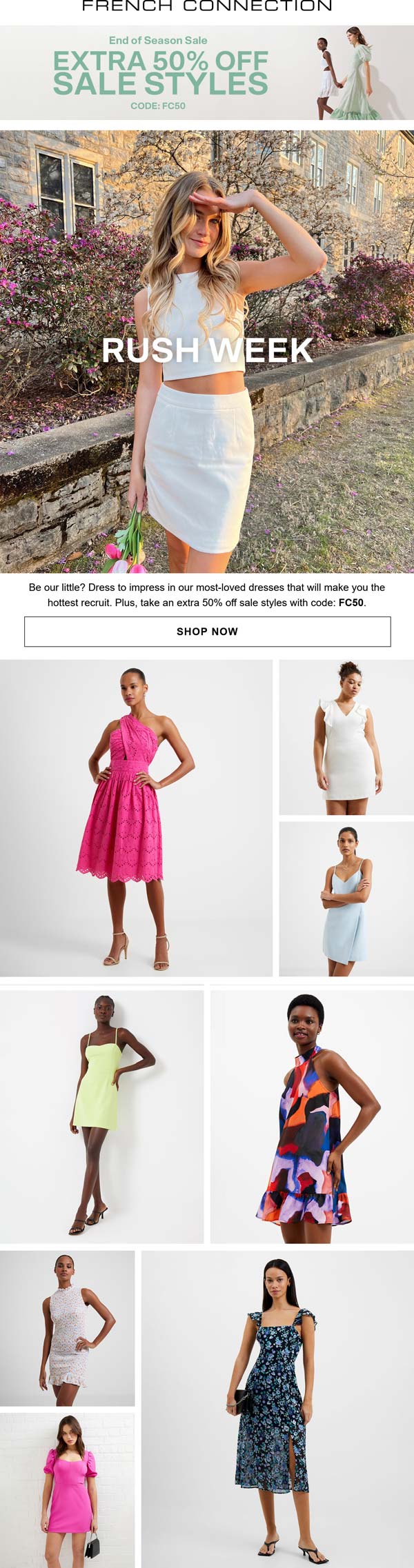 French Connection stores Coupon  Extra 50% off sale styles at French Connection via promo code FC50 #frenchconnection 