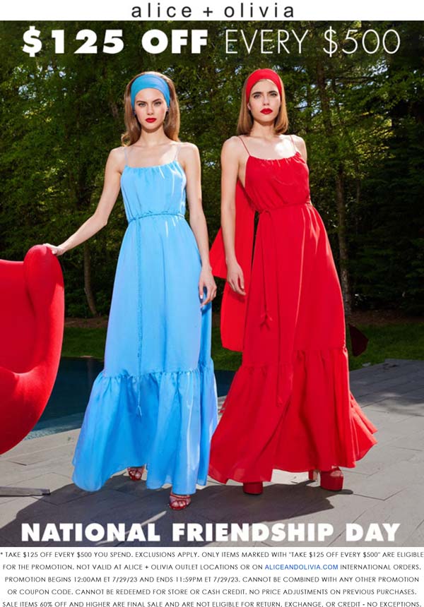 alice + olivia stores Coupon  $125 off every $500 today at alice + olivia #aliceolivia 